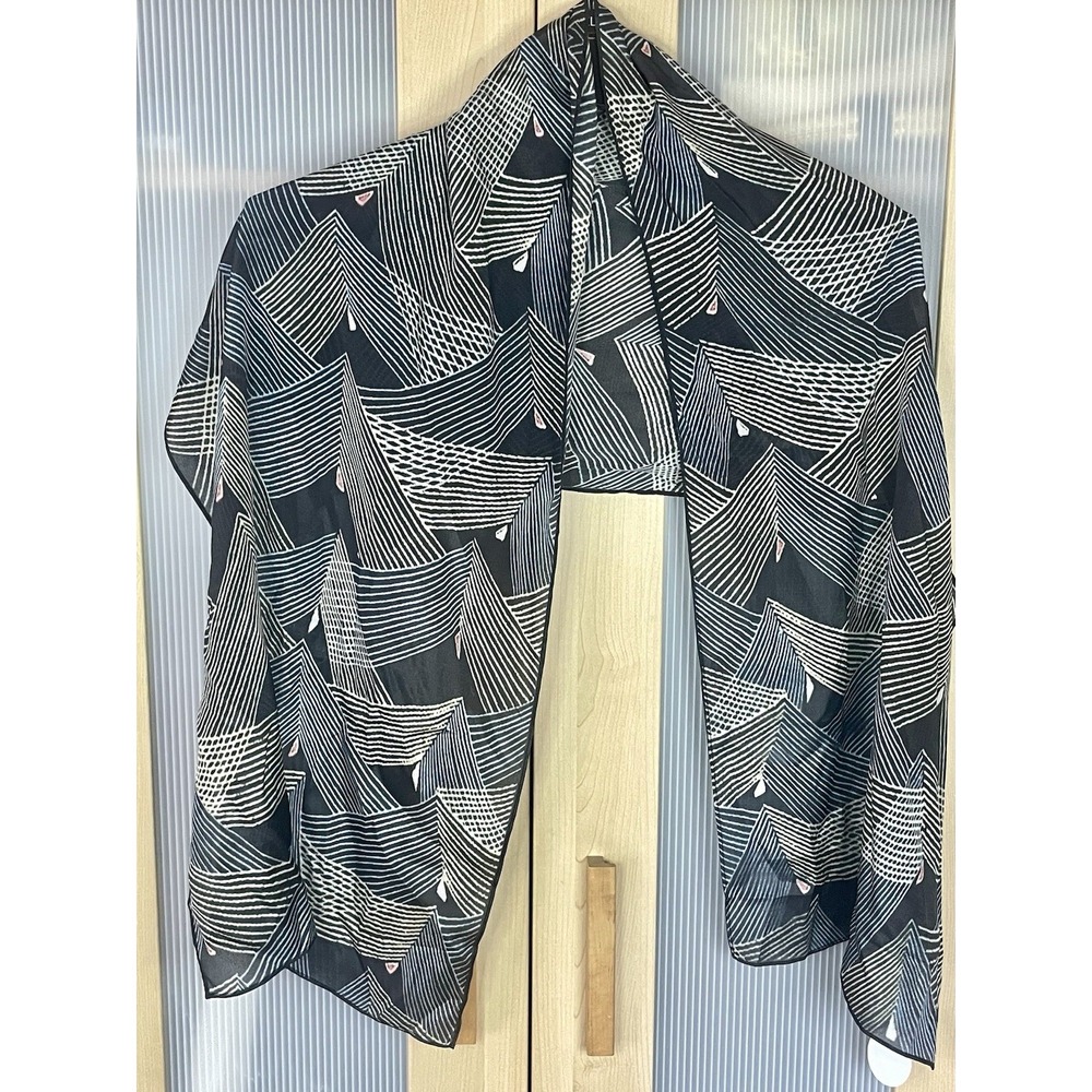 Cocoon House Silk Scarf Women's Rectangle 18x60 Geometric Handmade Gray Boho New